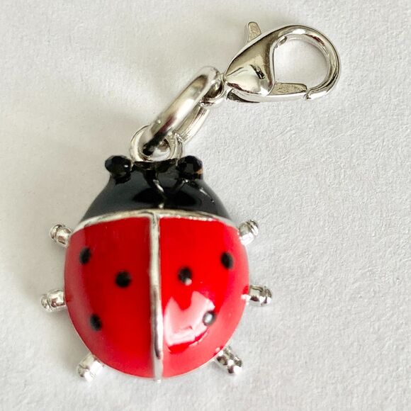 Red Enamel Ladybug Clip On Charm Zipper Pull Silver Plated Insect Jewelry - Picture 2 of 7